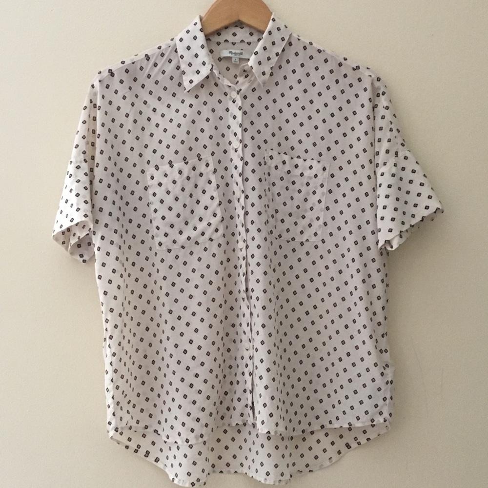 Men's White and Black Polka Dot Shirt